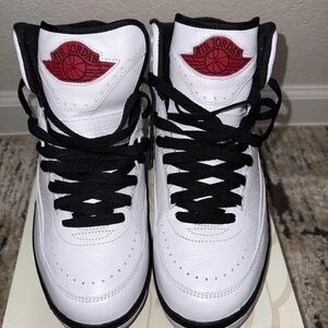 Jordan Men’s White and Black Sneakers with Red Accents